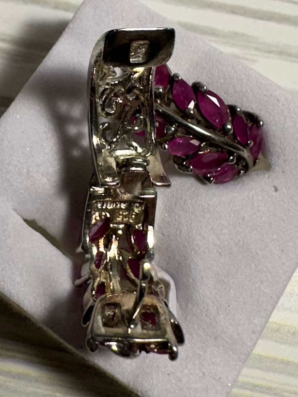 Vintage Sterling Silver Pink/Red Ruby Hinged Huggie Earrings For Pierced Ears - Picture 10 of 10